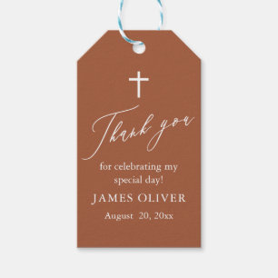Etiqueta Para Presente Modern Terracotta White Cross Baptism Gift Tags