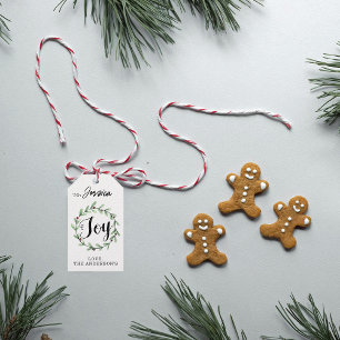 Etiqueta Para Presente Modern Watercolor Holly Wreath Joy Christmas