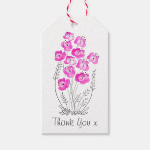 Etiqueta Para Presente Modern Watercolor Pink Flower Bunch Obrigado