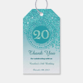 Etiqueta Para Presente Moderno Aniversário de 20 anos em Azul Teal com Br