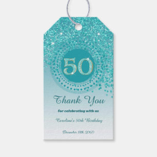 Etiqueta Para Presente Moderno Brilho Azul Teal de 50 Aniversário