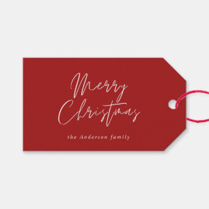 Etiqueta Para Presente Moderno Caligrafia Vermelha Feliz Script de Natal