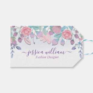 Etiqueta Para Presente Moderno Chic Hidrangeas Florais em Aquarela Azul
