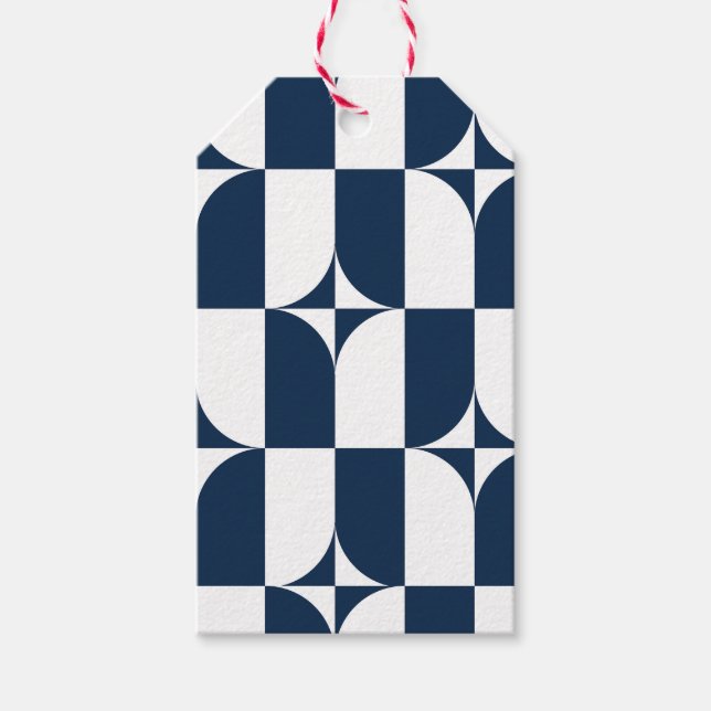 Etiqueta Para Presente Moderno do século médio azul e branco (Frente)