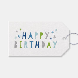 Etiqueta Para Presente Moderno Feliz Aniversário Colorido Azul e Verde
