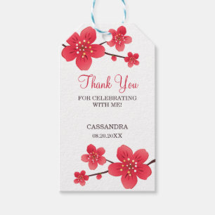 Etiqueta Para Presente Moderno Floral Red Cherry Blossom Sakura Obrigado