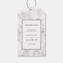 Etiqueta Para Presente Moderno Marble Silver Glitter Obrigado