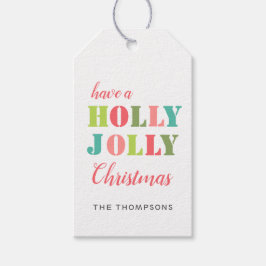 Etiqueta Para Presente Moderno Tenha um Natal Holly Jolly Colorido