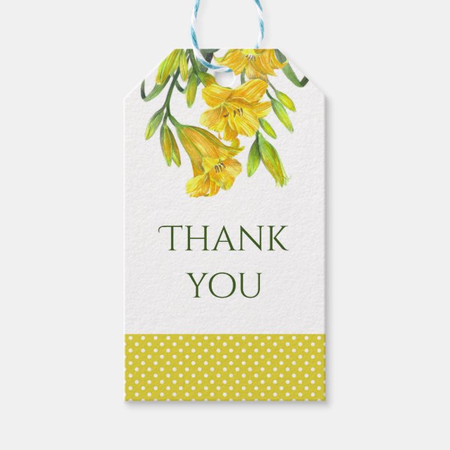 Etiqueta Para Presente Mola Amarelo-Amarelo Lírios Folha Floral (Frente)