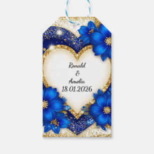 Etiqueta Para Presente Moldura de Coração Azul e Dourado Elegante