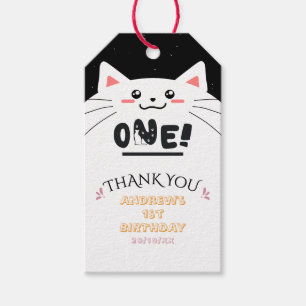 Etiqueta Para Presente Moldura de Gato Fofo Estrelas Brilhantes 1º Aniver