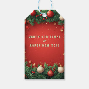 Etiqueta Para Presente Moldura de Natal Vermelho Verde Ornamento