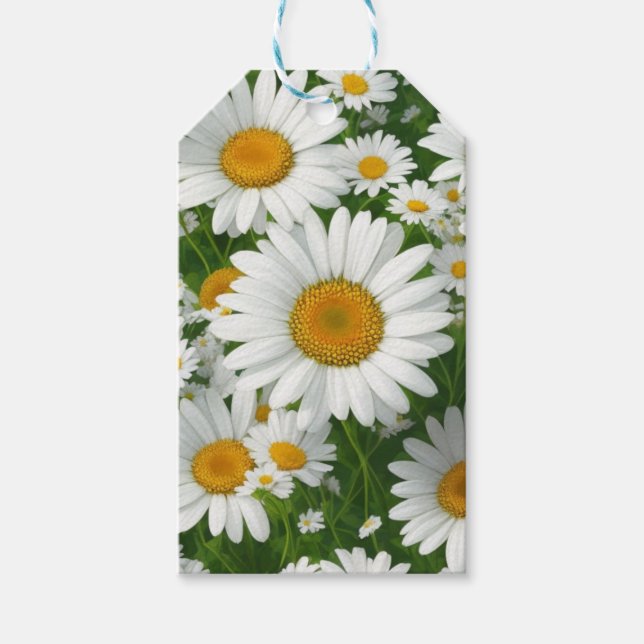 Etiqueta Para Presente Molho de margarida branco verde-floral (Frente)