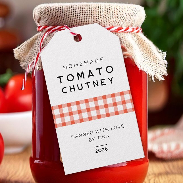 Etiqueta Para Presente Molho de tomate caseiro com padrão xadrez (Criador carregado)