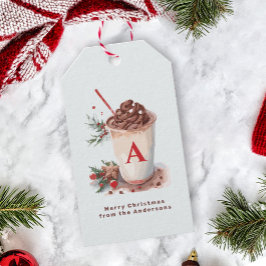 Etiqueta Para Presente Monogram Red Christmas Winter Hot Cocoa Beverage