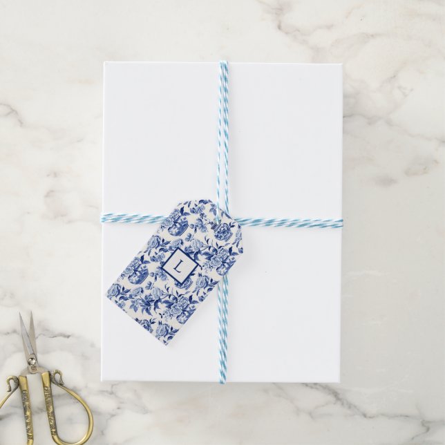 Etiqueta Para Presente Monograma Blue Chinoiserie (Com cordão)