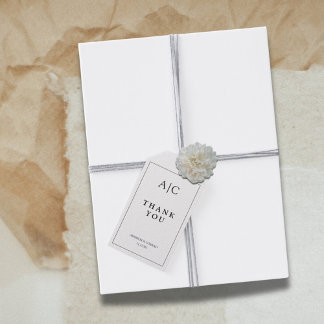 Etiqueta Para Presente Monograma branco minimalista obrigado