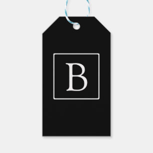Etiqueta Para Presente Monograma Clássico Simples Preto c/ Texto Branco