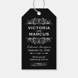 Etiqueta Para Presente Monograma da garrafa de vinho de Casamento Negro e