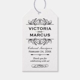 Etiqueta Para Presente Monograma da garrafa de vinho de Casamento Negro e