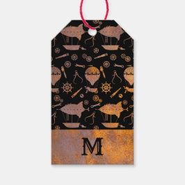 Etiqueta Para Presente Monograma de aeróstatos Steampunk Rusty