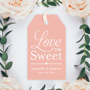 Etiqueta Para Presente Monograma de casamento de letra cursiva em Rose Go