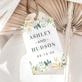 Etiqueta Para Presente Monograma de Casamento Floral Dourado de Creme