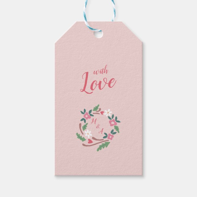 Etiqueta Para Presente Monograma de Grinalda Floral Rústica (Frente)