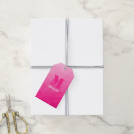 Etiqueta Para Presente Monograma de malha geométrica ombre rosa quente