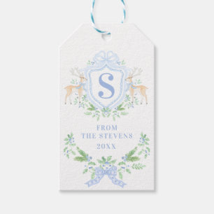 Etiqueta Para Presente Monograma de repouso de veados de Natal Azul com n