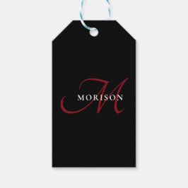 Etiqueta Para Presente Monograma de Script Vermelho Preto Moderno Elegant