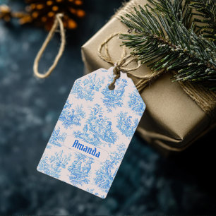 Etiqueta Para Presente Monograma de Tornozelo Azul-Vintage