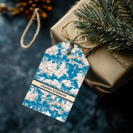 Etiqueta Para Presente Monograma de Torquoise Azul de Jouy