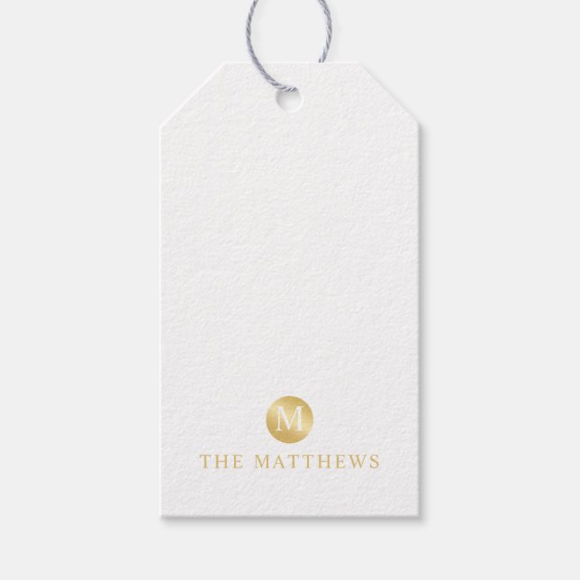 Etiqueta Para Presente Monograma Dourado e branco de luxo (Frente)