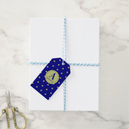 Etiqueta Para Presente Monograma Elegante com Padrão de Estrela em Ouro e