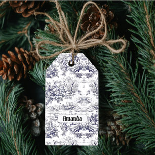 Etiqueta Para Presente Monograma floral preto de jouy
