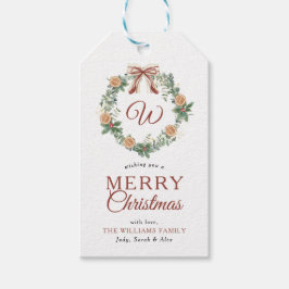 Etiqueta Para Presente Monograma Merry Christmas Orange Wreath Photo