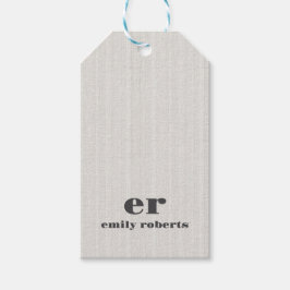 Etiqueta Para Presente Monograma Minimalista Branco em Lona Cinza Tipogra
