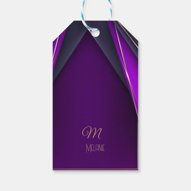 Etiqueta Para Presente Monograma Moderno Dourado Roxo Elegante (Verso)