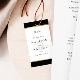 Etiqueta Para Presente Monograma negro e Dourado casamento elegante