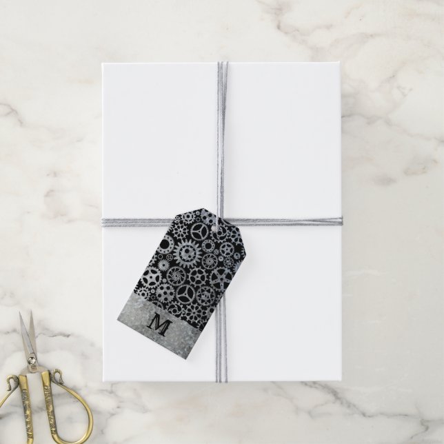 Etiqueta Para Presente Monograma personalizado de engrenagens de zinco pr (Com cordão)