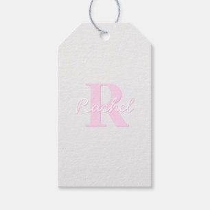 Etiqueta Para Presente Monograma Personalizável Custa Mão e Cinza Rosa