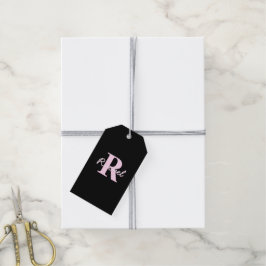 Etiqueta Para Presente Monograma Personalizável Fofo | Rosa Claro e Preto