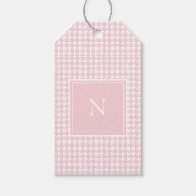 Etiqueta Para Presente Monograma Pink Pastel Houndstooth (Frente)