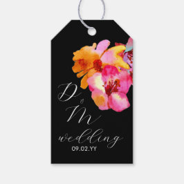Etiqueta Para Presente Monograma Preto Floral Vibrante em Aquarela para C