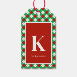 Etiqueta Para Presente Monograma Russo Vermelho Verde e Xadrez Branca