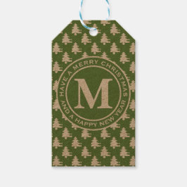 Etiqueta Para Presente Monograma Verde de Árvores de Natal Feliz