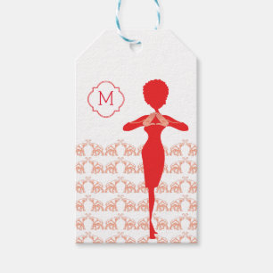 Etiqueta Para Presente Monograma vermelho afortunado da menina do
