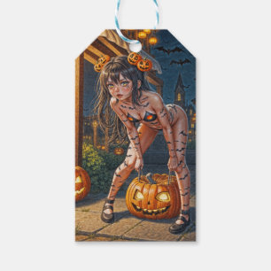 Etiqueta Para Presente Monstro de Halloween Jack-o-Lantern & Garota Vixe 