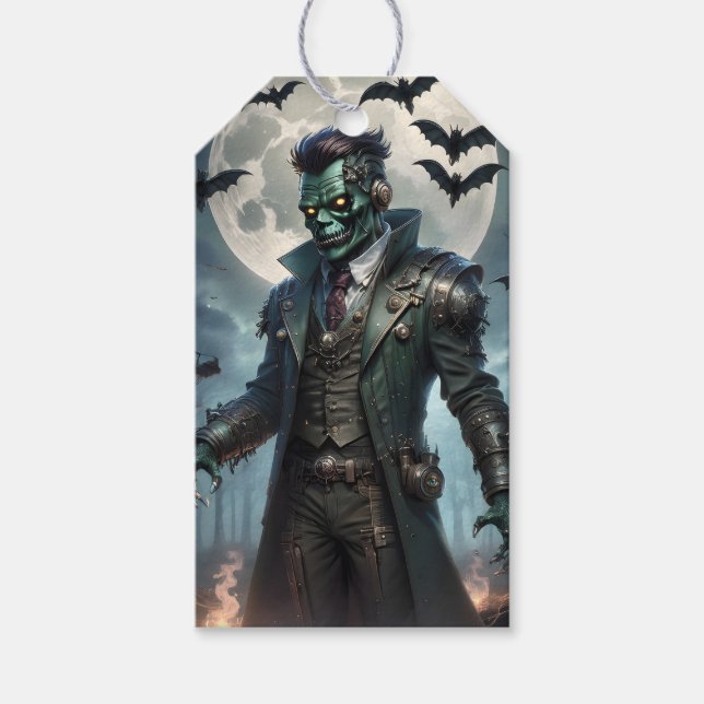 Etiqueta Para Presente Monstro de Halloween Steampunk Frankenstein (Frente)